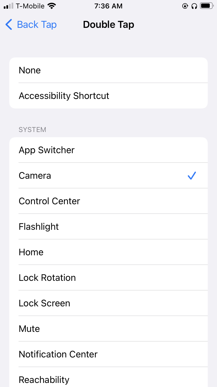 iPhone back tap settings