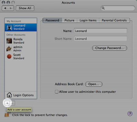 Logging in with an account user on a Mac
