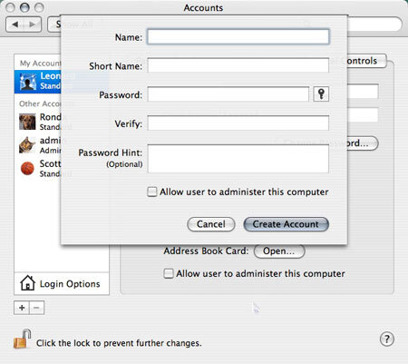 Logging in with an account user on a Mac
